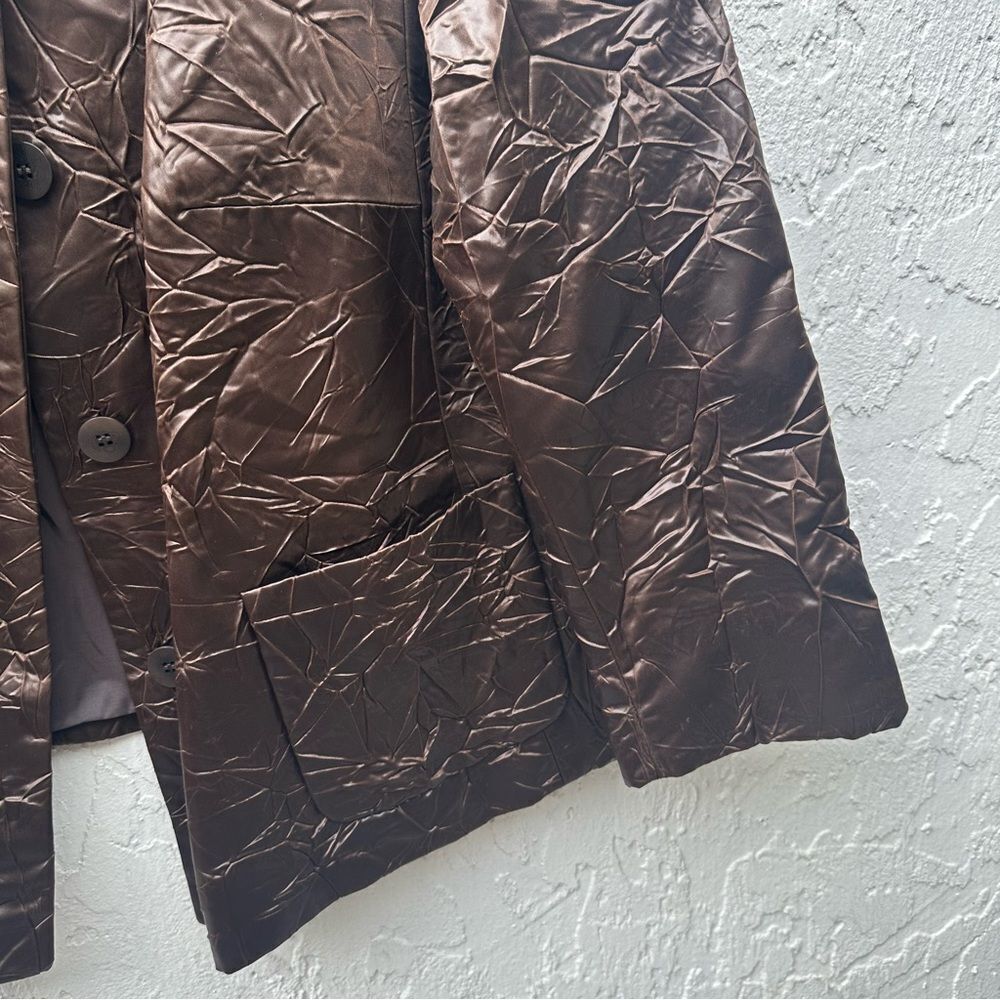 LAFAYETTE 148 Jacket Women Size 20 Crushed Crinkle Collarless Pockets Brown - Picture 4 of 9